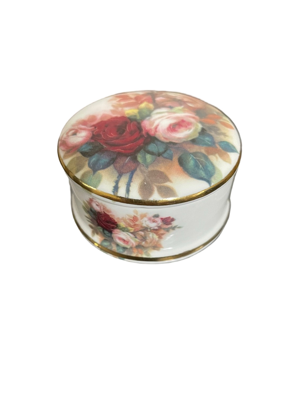 Vintage English Rose Fine Bone China Trinket Box Made in England